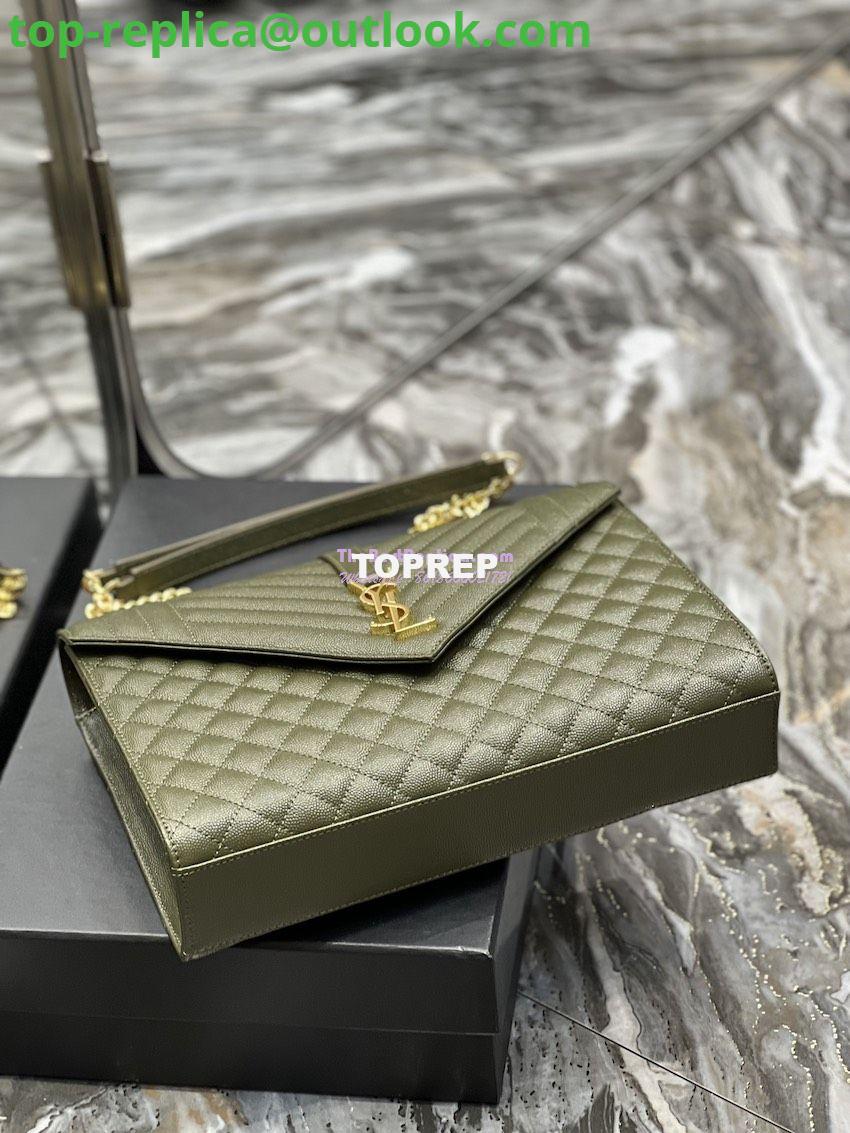 Replica YSL Saint Laurent Envelope Large Bag In Mix Matelasse Grain De Poudre Embossed Leather 487198 Olive Green with Gold Hardware 10 Replica YSL Saint Laurent Envelope Large Bag In Mix Matelasse Grain De Poudre Embossed Leather 487198 Olive Green with Gold Hardware 10