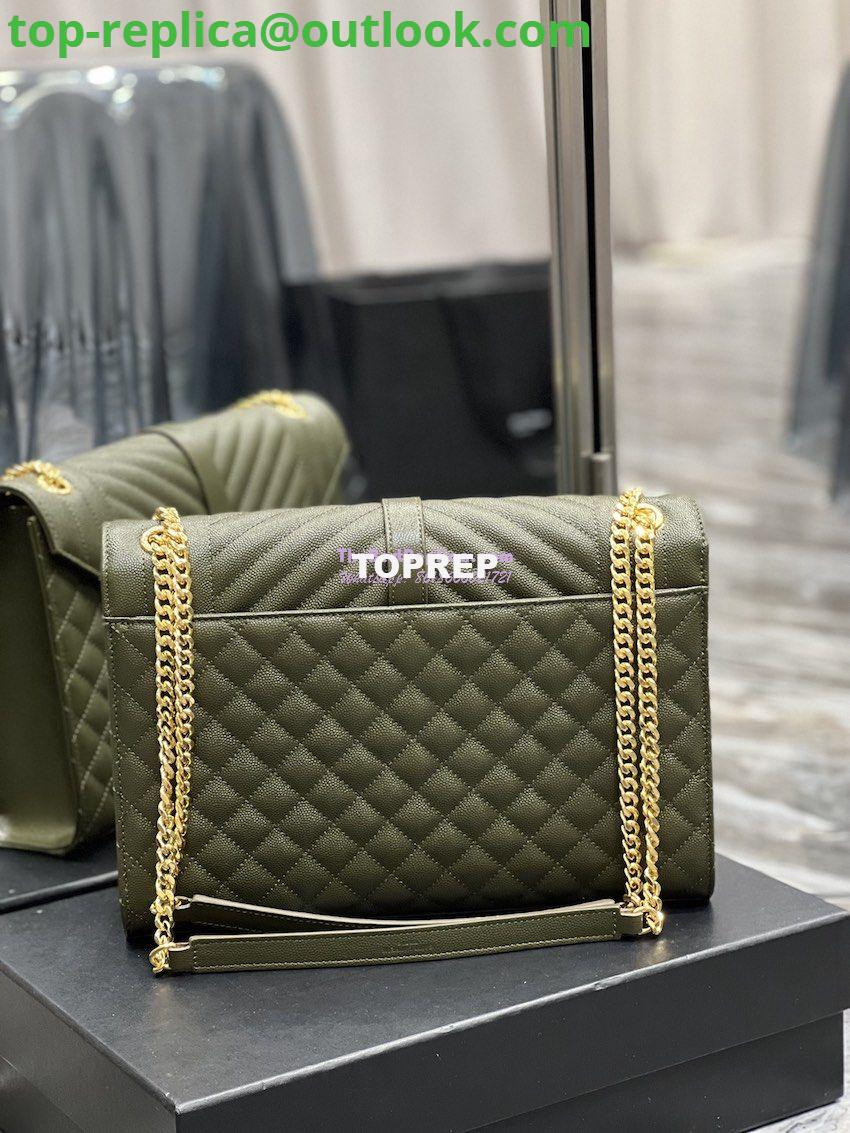 Replica YSL Saint Laurent Envelope Large Bag In Mix Matelasse Grain De Poudre Embossed Leather 487198 Olive Green with Gold Hardware 11 Replica YSL Saint Laurent Envelope Large Bag In Mix Matelasse Grain De Poudre Embossed Leather 487198 Olive Green with Gold Hardware 11