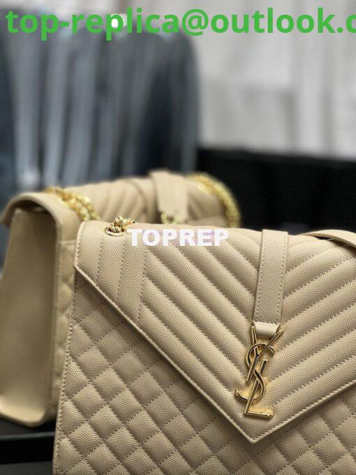 Replica YSL Saint Laurent Envelope Large Bag In Mix Matelasse Grain De Poudre Embossed Leather 487198 Beige with Gold Hardware 6