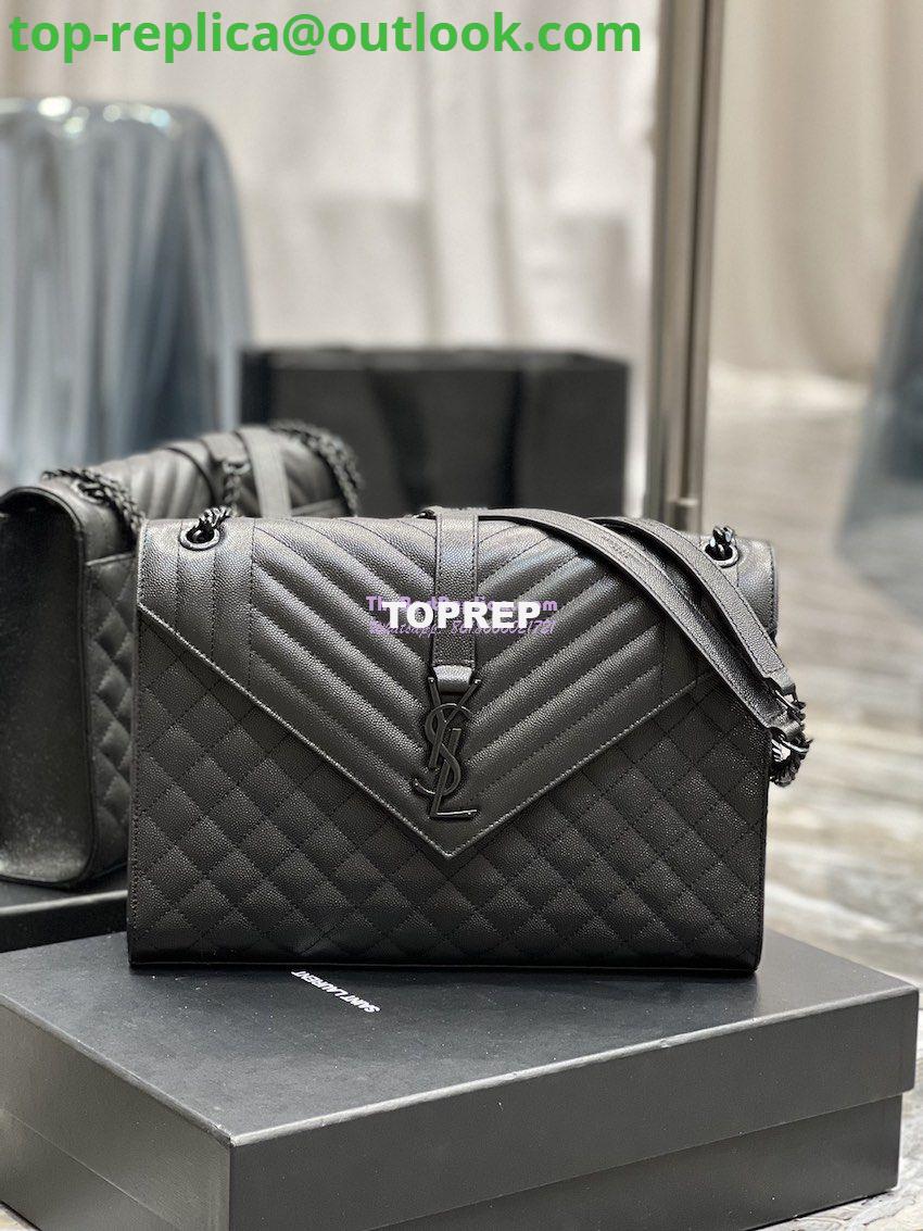 Replica YSL Saint Laurent Envelope Large Bag In Mix Matelasse Grain De Poudre Embossed Leather 487198 Black with Black Hardware 2 Replica YSL Saint Laurent Envelope Large Bag In Mix Matelasse Grain De Poudre Embossed Leather 487198 Black with Black Hardware 2
