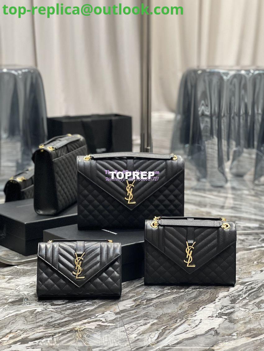Replica YSL Saint Laurent Envelope Large Bag In Mix Matelasse Grain De Poudre Embossed Leather 487198 Black with Gold Hardware Replica YSL Saint Laurent Envelope Large Bag In Mix Matelasse Grain De Poudre Embossed Leather 487198 Black with Gold Hardware