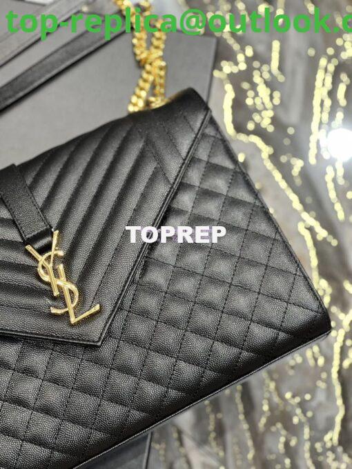 Replica YSL Saint Laurent Envelope Large Bag In Mix Matelasse Grain De Poudre Embossed Leather 487198 Black with Gold Hardware 9