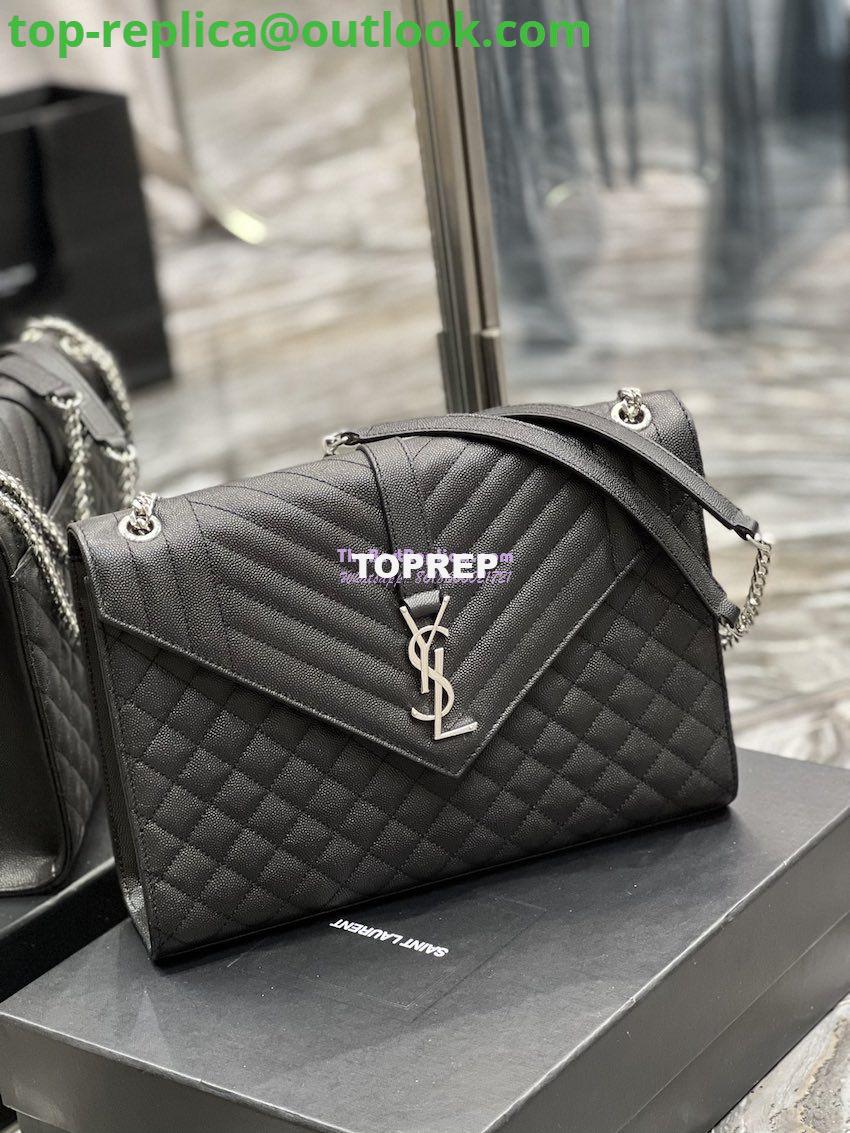 Replica YSL Saint Laurent Envelope Large Bag In Mix Matelasse Grain De Poudre Embossed Leather 487198 Black with Silver Hardware 3 Replica YSL Saint Laurent Envelope Large Bag In Mix Matelasse Grain De Poudre Embossed Leather 487198 Black with Silver Hardware 3