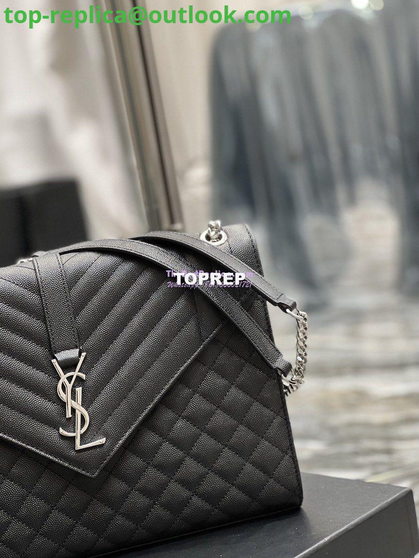 Replica YSL Saint Laurent Envelope Large Bag In Mix Matelasse Grain De Poudre Embossed Leather 487198 Black with Silver Hardware 5 Replica YSL Saint Laurent Envelope Large Bag In Mix Matelasse Grain De Poudre Embossed Leather 487198 Black with Silver Hardware 5