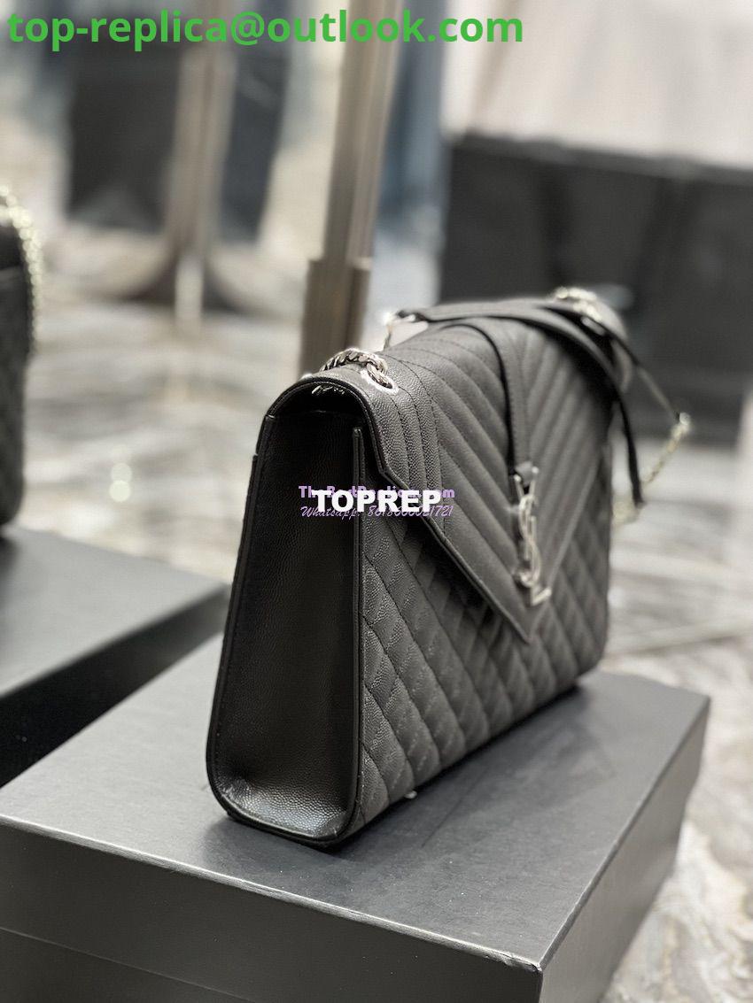Replica YSL Saint Laurent Envelope Large Bag In Mix Matelasse Grain De Poudre Embossed Leather 487198 Black with Silver Hardware 7 Replica YSL Saint Laurent Envelope Large Bag In Mix Matelasse Grain De Poudre Embossed Leather 487198 Black with Silver Hardware 7