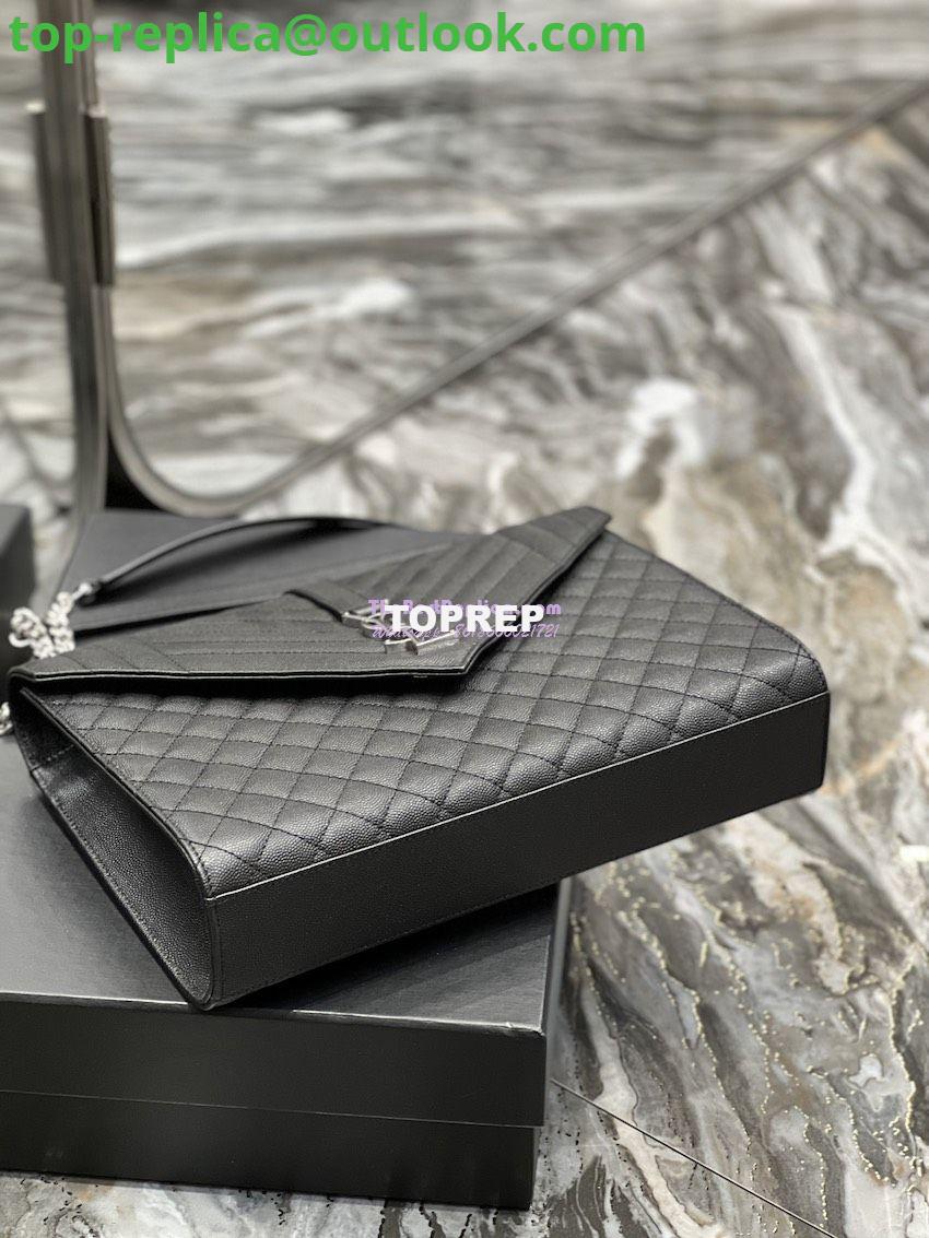 Replica YSL Saint Laurent Envelope Large Bag In Mix Matelasse Grain De Poudre Embossed Leather 487198 Black with Silver Hardware 9 Replica YSL Saint Laurent Envelope Large Bag In Mix Matelasse Grain De Poudre Embossed Leather 487198 Black with Silver Hardware 9