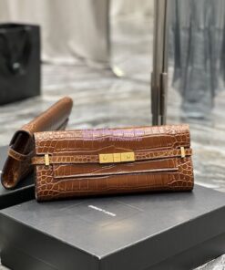 Replica YSL Saint Laurent Manhattan Clutch In Crocodile-Embossed Leather 695949 Dark Caramel 2