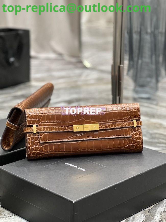 Replica YSL Saint Laurent Manhattan Clutch In Crocodile-Embossed Leather 695949 Dark Caramel 2 Replica YSL Saint Laurent Manhattan Clutch In Crocodile-Embossed Leather 695949 Dark Caramel 2