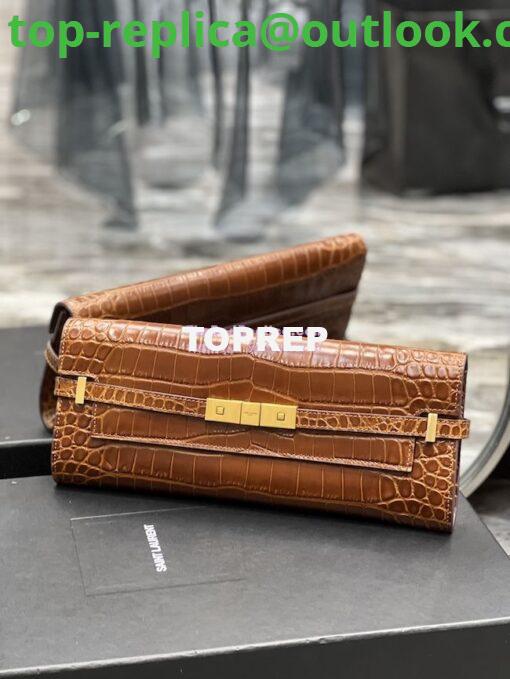 Replica YSL Saint Laurent Manhattan Clutch In Crocodile-Embossed Leather 695949 Dark Caramel 4