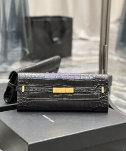 Replica YSL Saint Laurent Manhattan Clutch In Crocodile-Embossed Leather 695949 Black