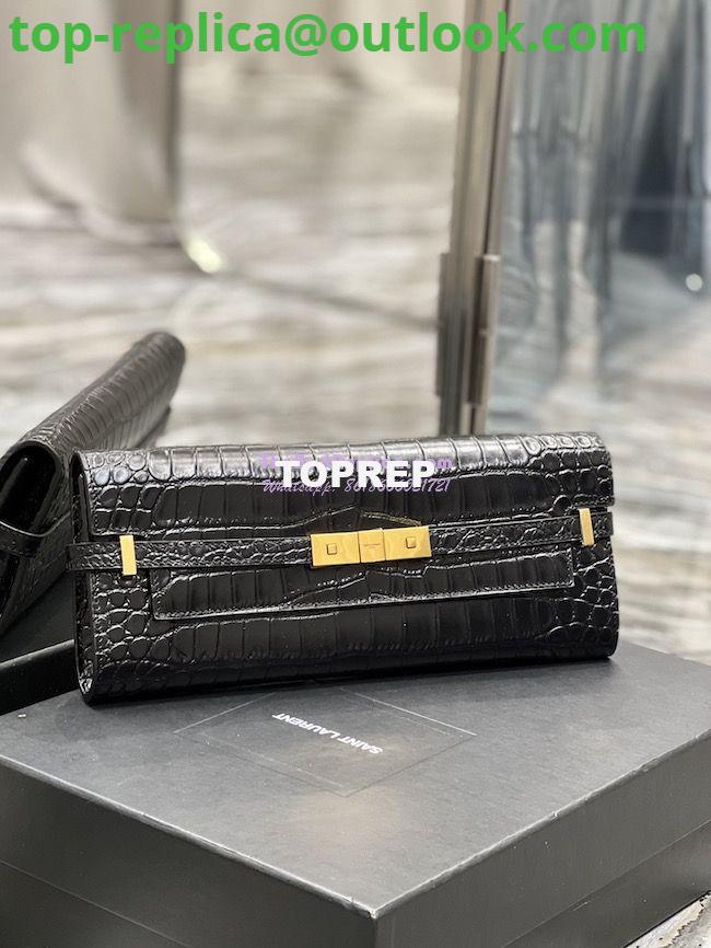Replica YSL Saint Laurent Manhattan Clutch In Crocodile-Embossed Leather 695949 Black 2 Replica YSL Saint Laurent Manhattan Clutch In Crocodile-Embossed Leather 695949 Black 2
