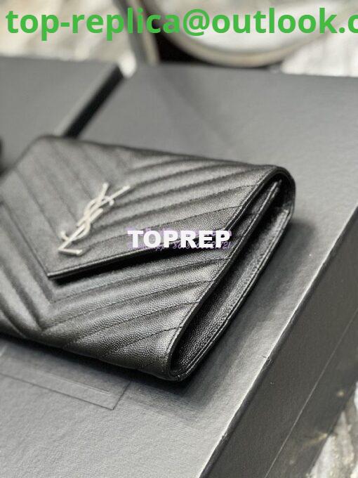 Replica YSL Saint Laurent Monogram Clutch in Quilted Grain De Poudre Embossed Leather 617662 Black Silver Hardware 3