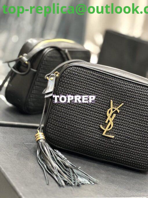 Replica YSL Saint Laurent Lou Camera Bag In Raffia And Smooth Leather 6125429 Black 6