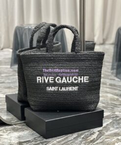 Replica YSL Saint Laurent Rive Gauche Supple Tote Bag In Raffia Crochet 688864 Black 2