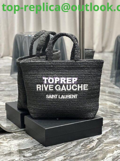 Replica YSL Saint Laurent Rive Gauche Supple Tote Bag In Raffia Crochet 688864 Black 2