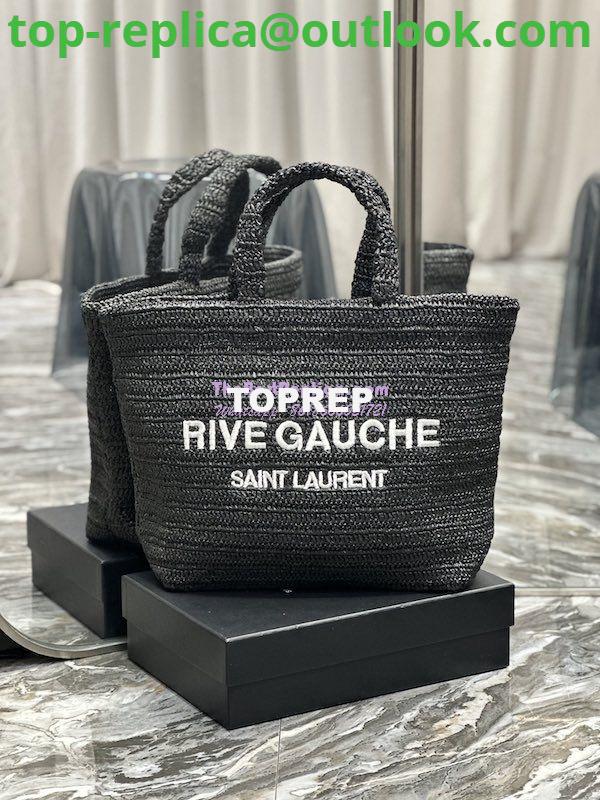Replica YSL Saint Laurent Rive Gauche Supple Tote Bag In Raffia Crochet 688864 Black 2 Replica YSL Saint Laurent Rive Gauche Supple Tote Bag In Raffia Crochet 688864 Black 2