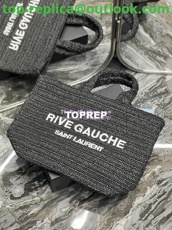 Replica YSL Saint Laurent Rive Gauche Supple Tote Bag In Raffia Crochet 688864 Black 5 Replica YSL Saint Laurent Rive Gauche Supple Tote Bag In Raffia Crochet 688864 Black 5