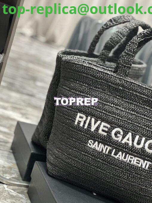 Replica YSL Saint Laurent Rive Gauche Supple Tote Bag In Raffia Crochet 688864 Black 6