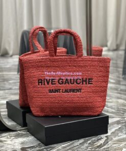 Replica YSL Saint Laurent Rive Gauche Supple Tote Bag In Raffia Crochet 688864 Red