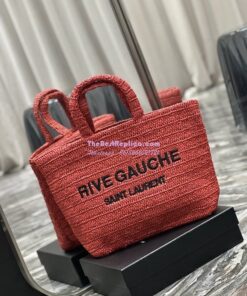 Replica YSL Saint Laurent Rive Gauche Supple Tote Bag In Raffia Crochet 688864 Red 2