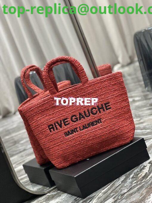 Replica YSL Saint Laurent Rive Gauche Supple Tote Bag In Raffia Crochet 688864 Red 2