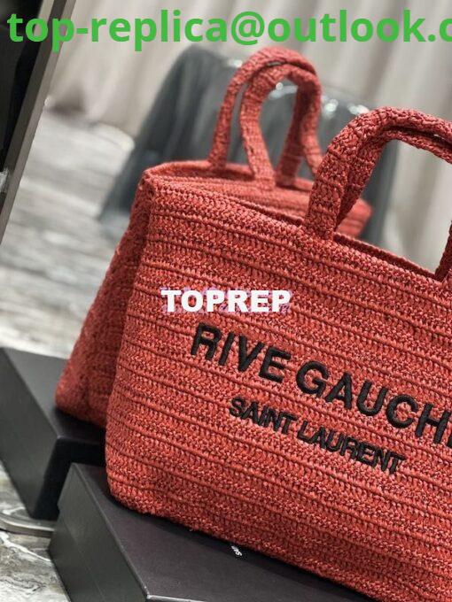 Replica YSL Saint Laurent Rive Gauche Supple Tote Bag In Raffia Crochet 688864 Red 3