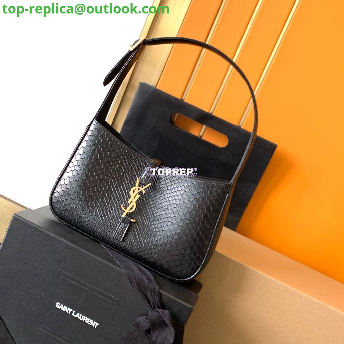 Replica YSL Saint Laurent Le 5 à 7 in black python hobo bag 657228 Replica YSL Saint Laurent Le 5 à 7 in black python hobo bag 657228