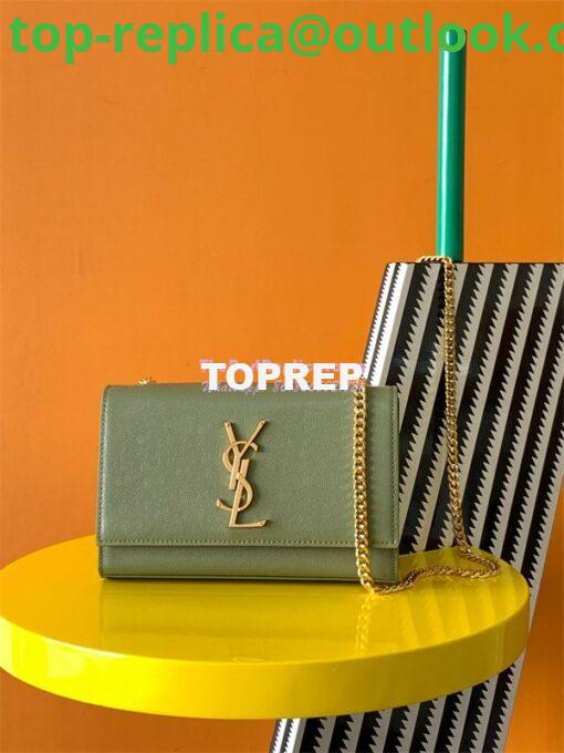 Replica YSL Saint Laurent Kate small chain bag in grain de poudre embossed leather 469390 avocado green 2