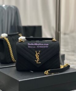 Replica YSL Saint Laurent College Medium Chain Bag In Mix Matelassé Corduroy 600279 Black