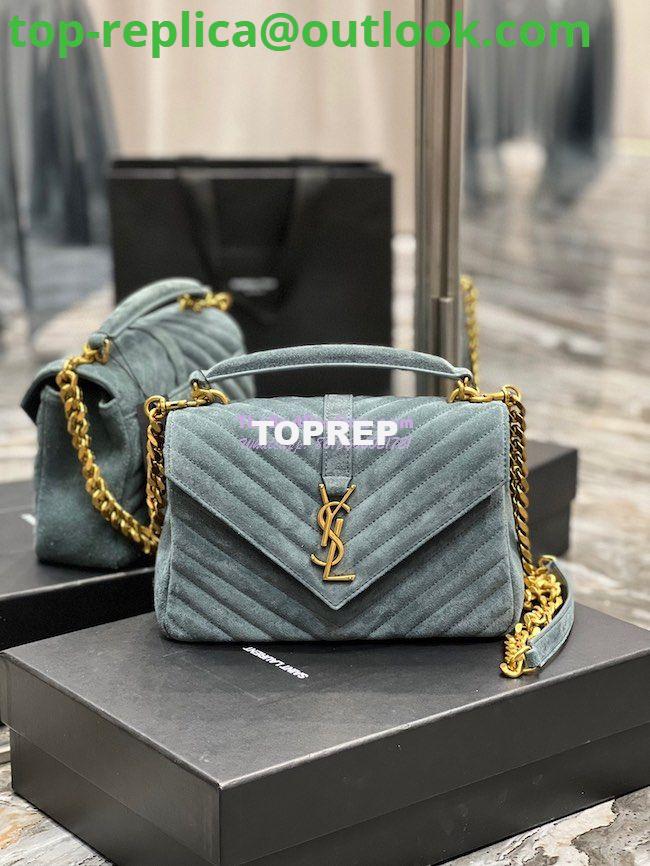 Replica YSL Saint Laurent College Medium In Suede Calfskin 600279 Lake green Replica YSL Saint Laurent College Medium In Suede Calfskin 600279 Lake green
