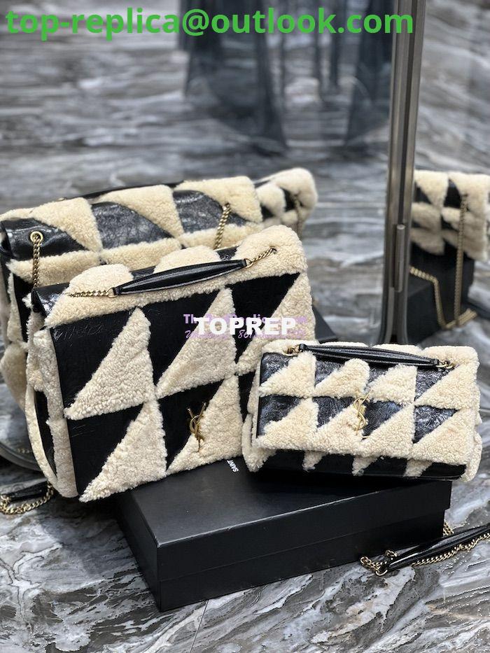 Replica YSL Saint Laurent Jamie Giant Chain Bag "Carré Rive Gauche" In Suede And Shearling Patchwork 712316 Natural Beige And Noir Replica YSL Saint Laurent Jamie Giant Chain Bag "Carré Rive Gauche" In Suede And Shearling Patchwork 712316 Natural Beige And Noir