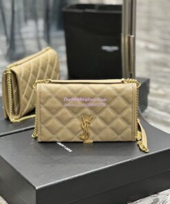 Replica YSL Saint Laurent Becky Chain Wallet In Diamond-quilted Lambskin 5850311 Beige