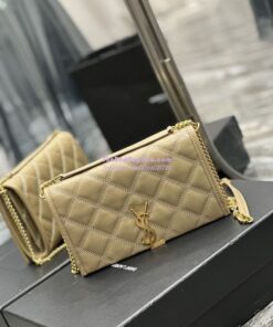 Replica YSL Saint Laurent Becky Chain Wallet In Diamond-quilted Lambskin 5850311 Beige 2