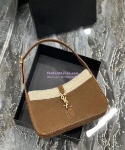 Replica YSL  Saint Laurent Le 5 À 7 Hobo Bag In Suede And Shearling Dark Cigar And Natural Beige 657228 2