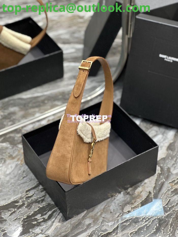 Replica YSL Saint Laurent Le 5 À 7 Hobo Bag In Suede And Shearling Dark Cigar And Natural Beige 657228 3 Replica YSL Saint Laurent Le 5 À 7 Hobo Bag In Suede And Shearling Dark Cigar And Natural Beige 657228 3