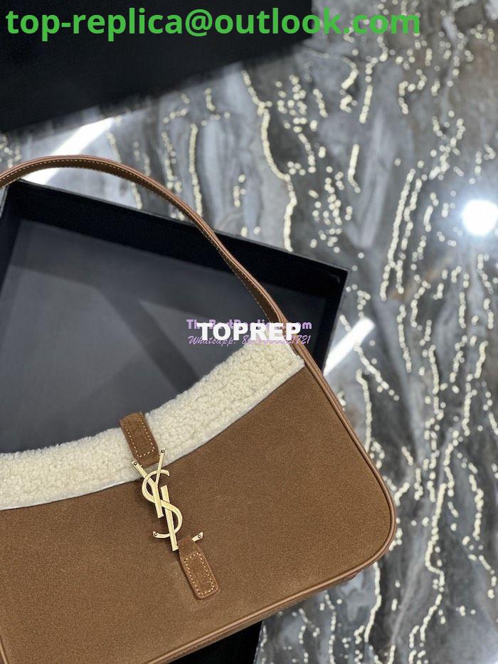 Replica YSL Saint Laurent Le 5 À 7 Hobo Bag In Suede And Shearling Dark Cigar And Natural Beige 657228 4 Replica YSL Saint Laurent Le 5 À 7 Hobo Bag In Suede And Shearling Dark Cigar And Natural Beige 657228 4