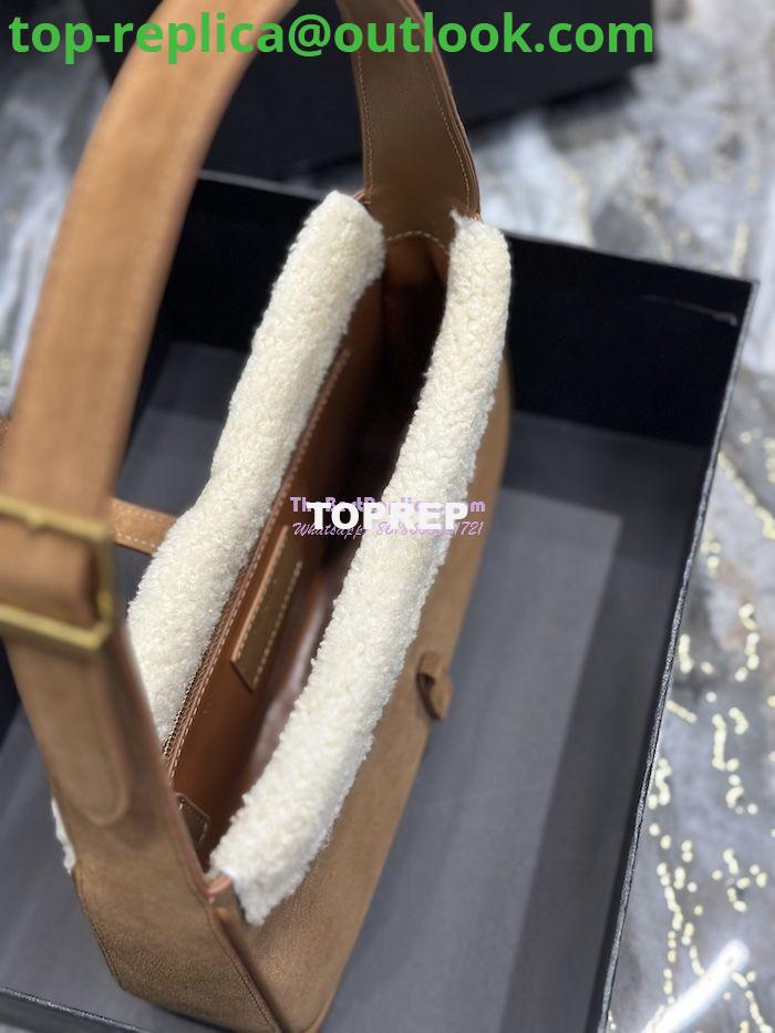 Replica YSL Saint Laurent Le 5 À 7 Hobo Bag In Suede And Shearling Dark Cigar And Natural Beige 657228 7 Replica YSL Saint Laurent Le 5 À 7 Hobo Bag In Suede And Shearling Dark Cigar And Natural Beige 657228 7