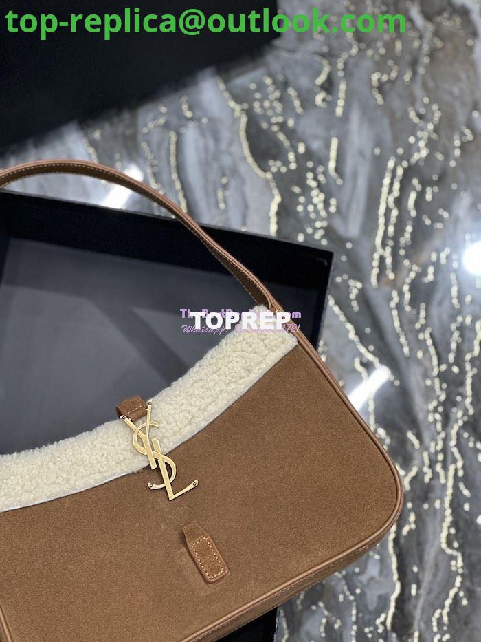 Replica YSL Saint Laurent Le 5 À 7 Hobo Bag In Suede And Shearling Dark Cigar And Natural Beige 657228 8 Replica YSL Saint Laurent Le 5 À 7 Hobo Bag In Suede And Shearling Dark Cigar And Natural Beige 657228 8