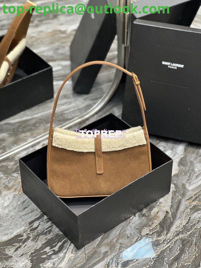 Replica YSL Saint Laurent Le 5 À 7 Hobo Bag In Suede And Shearling Dark Cigar And Natural Beige 657228 9 Replica YSL Saint Laurent Le 5 À 7 Hobo Bag In Suede And Shearling Dark Cigar And Natural Beige 657228 9