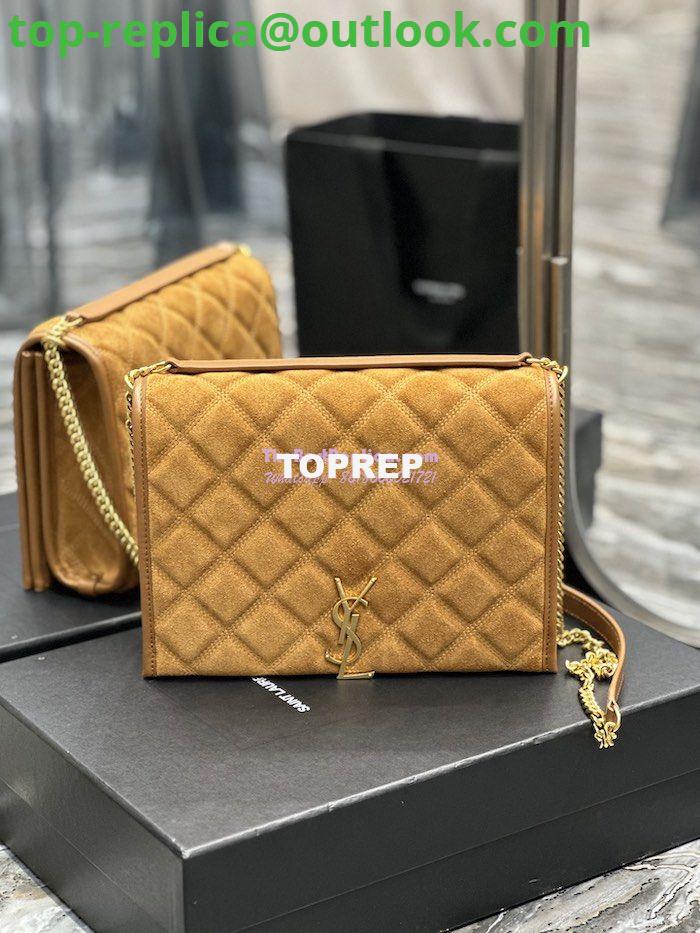 Replica YSL Saint Laurent Becky Mini Chain Bag In Carré-Quilted Suede 6292461 Caramel 2 Replica YSL Saint Laurent Becky Mini Chain Bag In Carré-Quilted Suede 6292461 Caramel 2