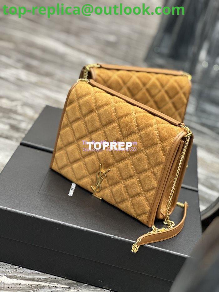 Replica YSL Saint Laurent Becky Mini Chain Bag In Carré-Quilted Suede 6292461 Caramel 3 Replica YSL Saint Laurent Becky Mini Chain Bag In Carré-Quilted Suede 6292461 Caramel 3