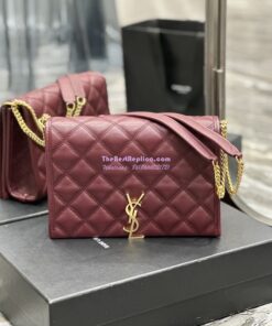 Replica YSL Saint Laurent Becky Mini Chain Bag In Carré-Quilted Lambskin 6292461 Burgundy 2