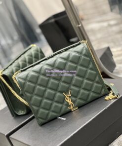 Replica YSL Saint Laurent Becky Mini Chain Bag In Carré-Quilted Lambskin 6292461 Green 2