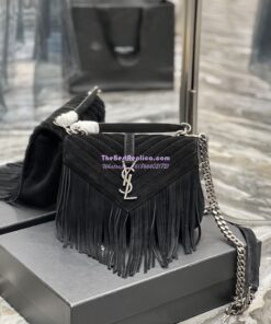 Replica YSL Saint Laurent College Medium Chain Bag In Light Suede With Fringes 531705 Black