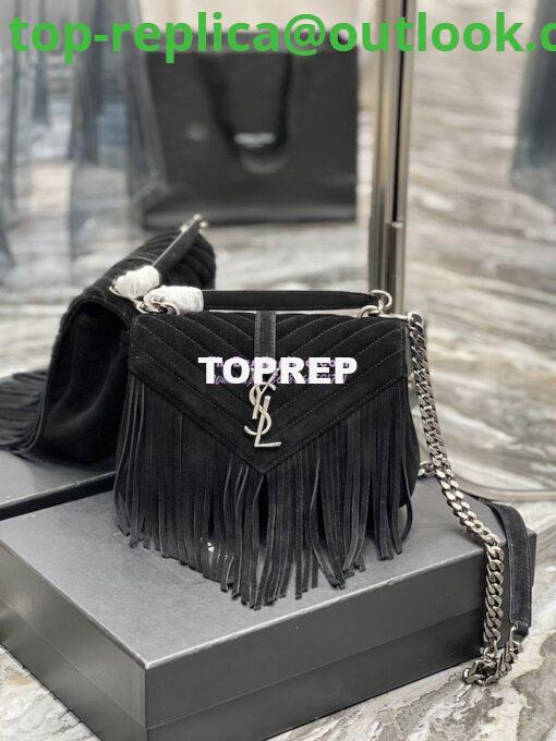 Replica YSL Saint Laurent College Medium Chain Bag In Light Suede With Fringes 531705 Black