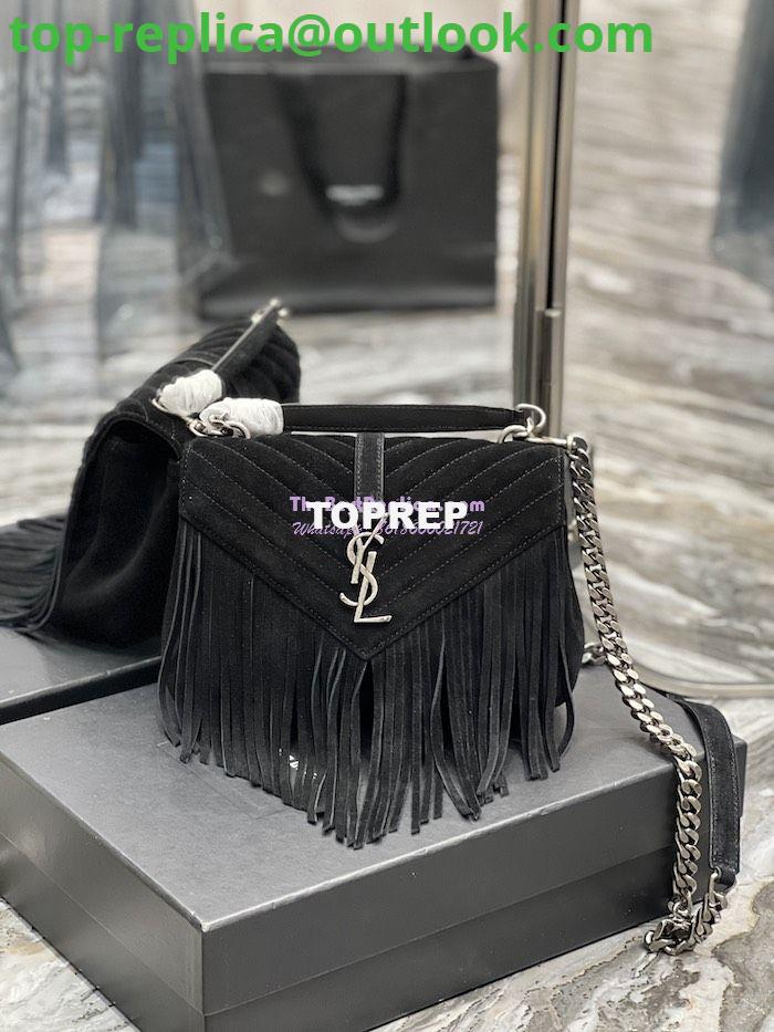 Replica YSL Saint Laurent College Medium Chain Bag In Light Suede With Fringes 531705 Black Replica YSL Saint Laurent College Medium Chain Bag In Light Suede With Fringes 531705 Black