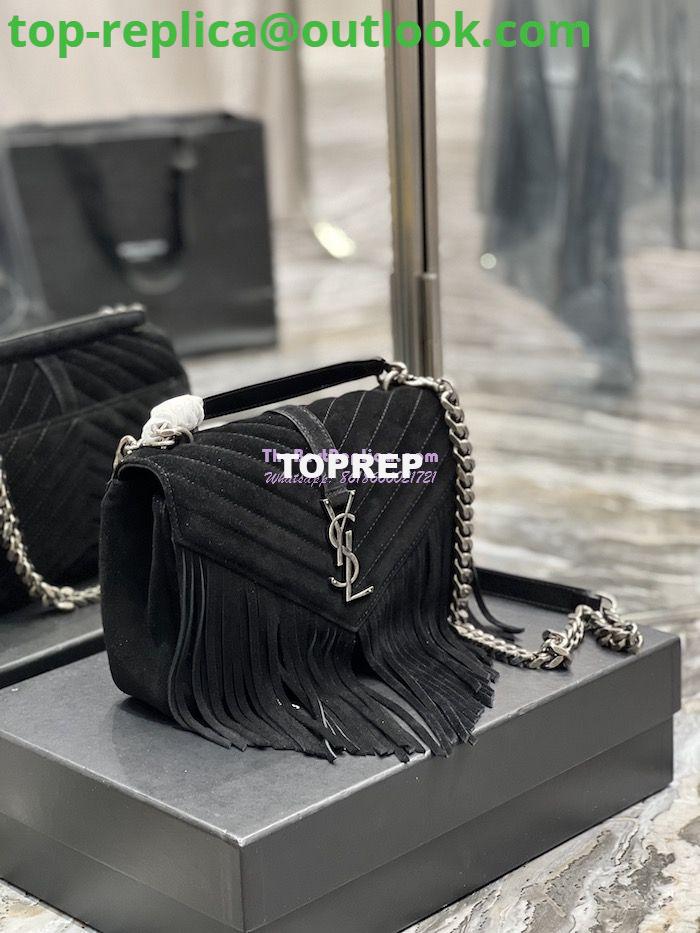 Replica YSL Saint Laurent College Medium Chain Bag In Light Suede With Fringes 531705 Black 2 Replica YSL Saint Laurent College Medium Chain Bag In Light Suede With Fringes 531705 Black 2