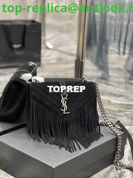 Replica YSL Saint Laurent College Medium Chain Bag In Light Suede With Fringes 531705 Black 3