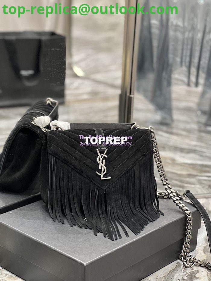 Replica YSL Saint Laurent College Medium Chain Bag In Light Suede With Fringes 531705 Black 3 Replica YSL Saint Laurent College Medium Chain Bag In Light Suede With Fringes 531705 Black 3
