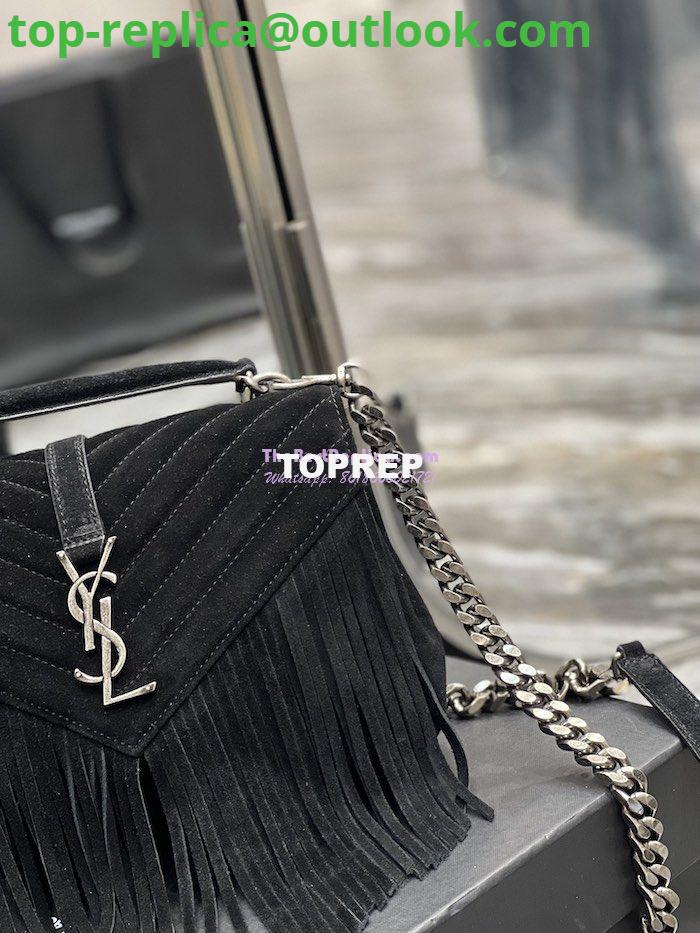Replica YSL Saint Laurent College Medium Chain Bag In Light Suede With Fringes 531705 Black 4 Replica YSL Saint Laurent College Medium Chain Bag In Light Suede With Fringes 531705 Black 4